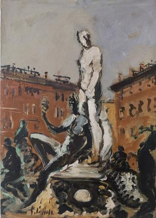 Quadro di Emanuele Cappello Statua di Nettuno - olio tela 